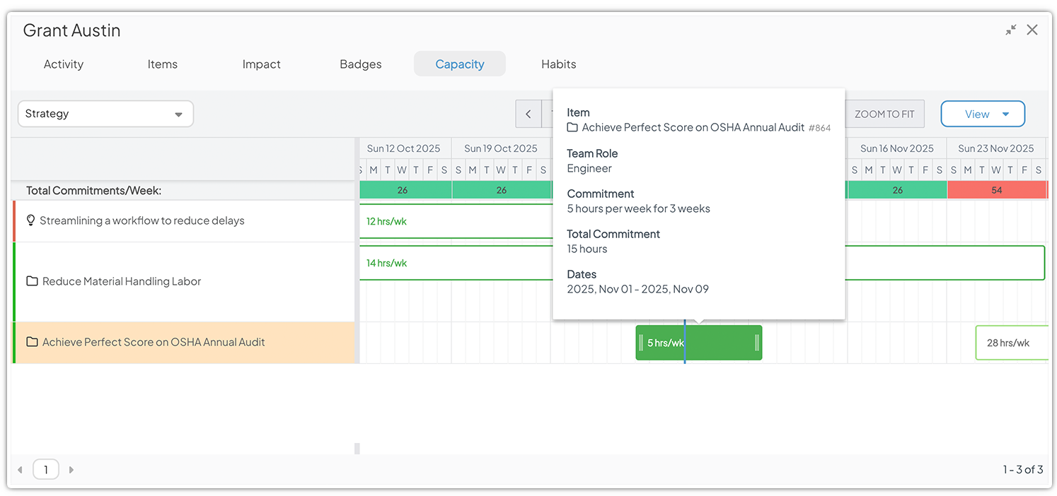 User Capacity Schedule View Tooltip
