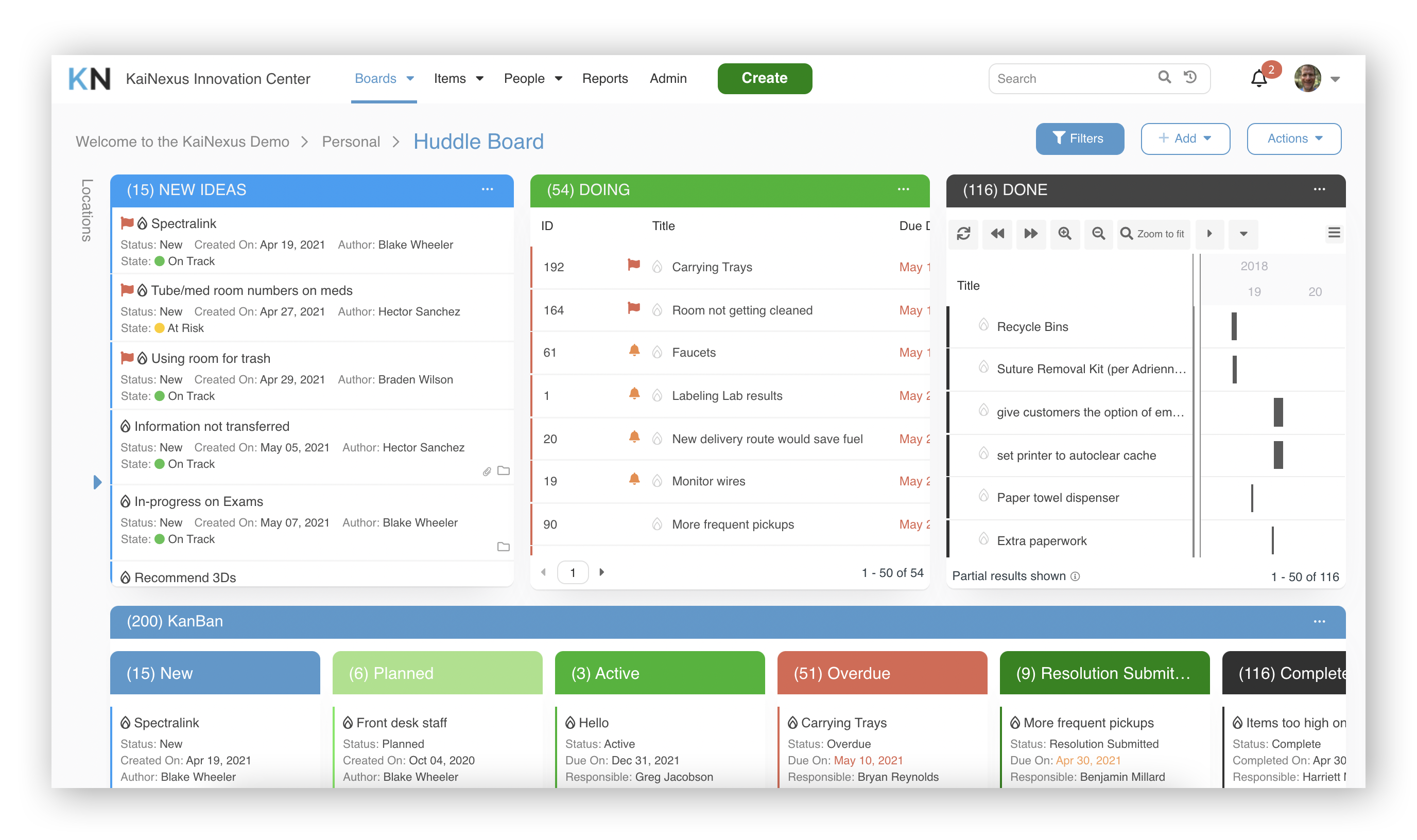 KaiNexus Huddle Board Screenshot